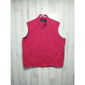 Lands End Mens XL Full Zip Vest Red Fleece Zippered Pockets